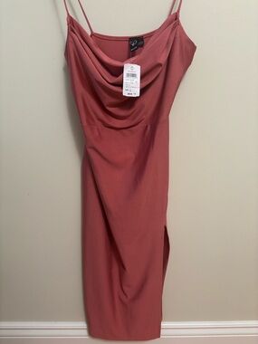 Windsor Satin Cowl Midi Dress in Dusty Rose